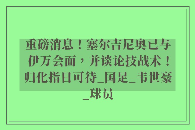 重磅消息！塞尔吉尼奥已与伊万会面，并谈论技战术！归化指日可待_国足_韦世豪_球员