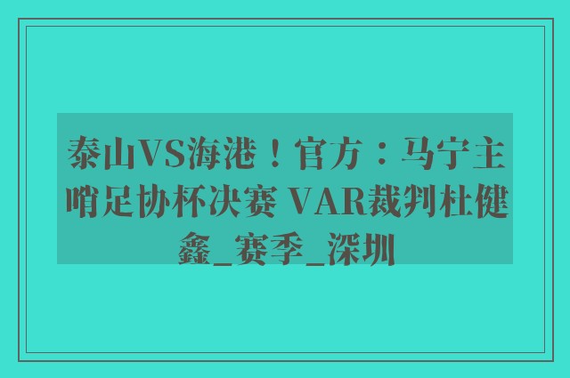 泰山VS海港！官方：马宁主哨足协杯决赛 VAR裁判杜健鑫_赛季_深圳