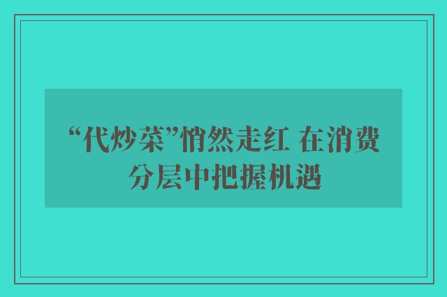 “代炒菜”悄然走红 在消费分层中把握机遇